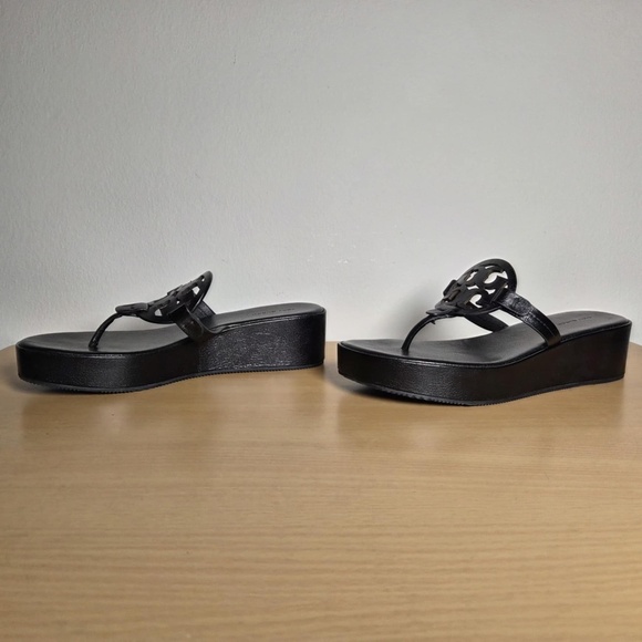 Tory Burch Miller Wedge Leather Sandals Black Excellent Condition US 9.5 - Picture 5 of 8